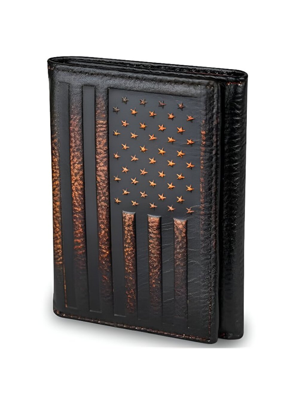 USA Flag Trifold Wallets for Men American Flag Wallet Full Grain Leather